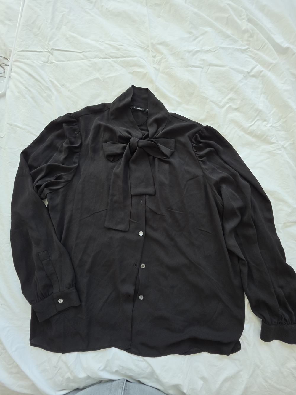 Black Bow Tie Blouse - Women's Long Sleeve Size XL